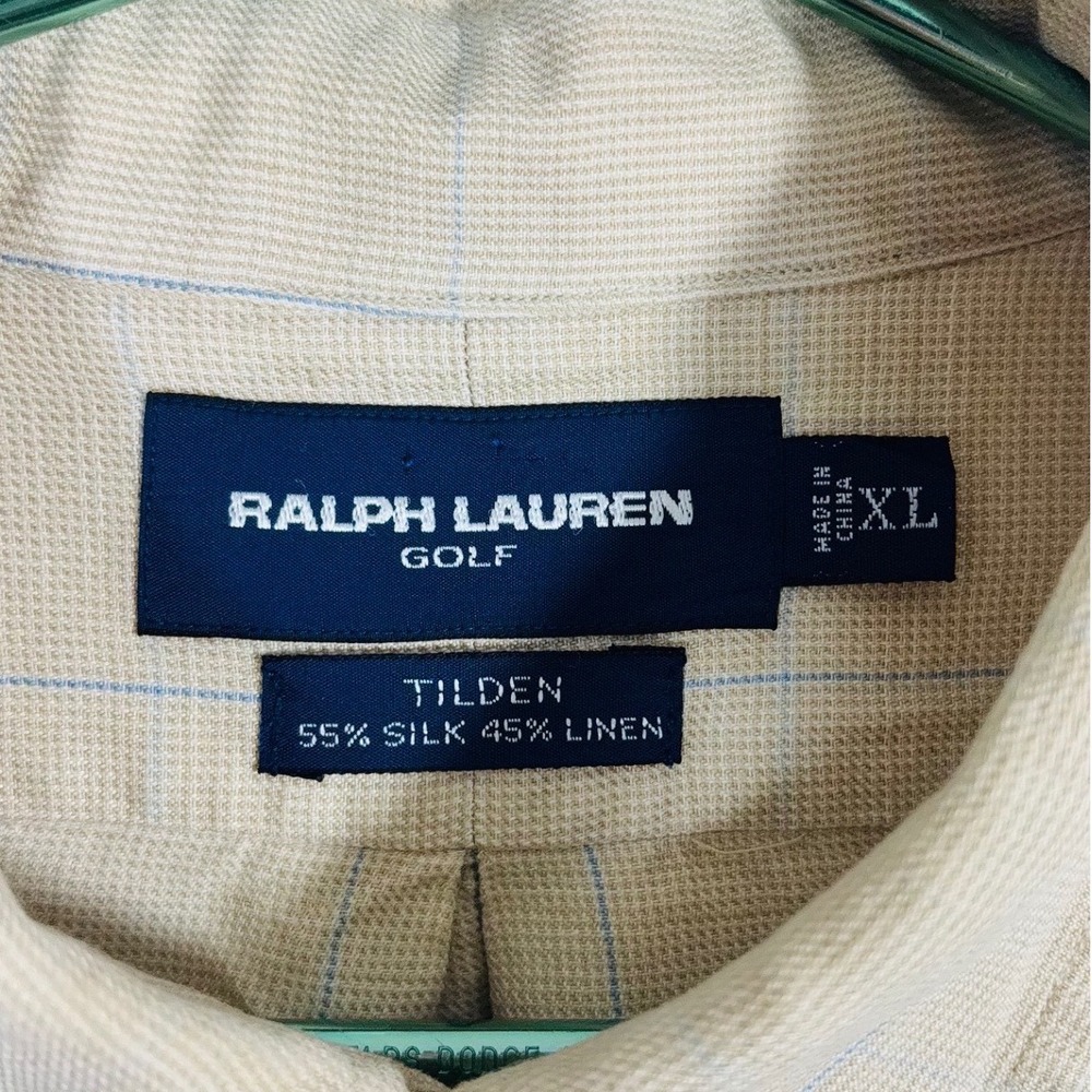 VTG Ralph Lauren Tilden Silk Linen Windowpane Cream Button Down Golf Shirt XL - Picture 4 of 8